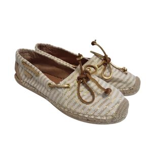 Sperry Top Siders Women Stripe Espadrille Shoes Gold Metallic Canvas Sz 6.5M